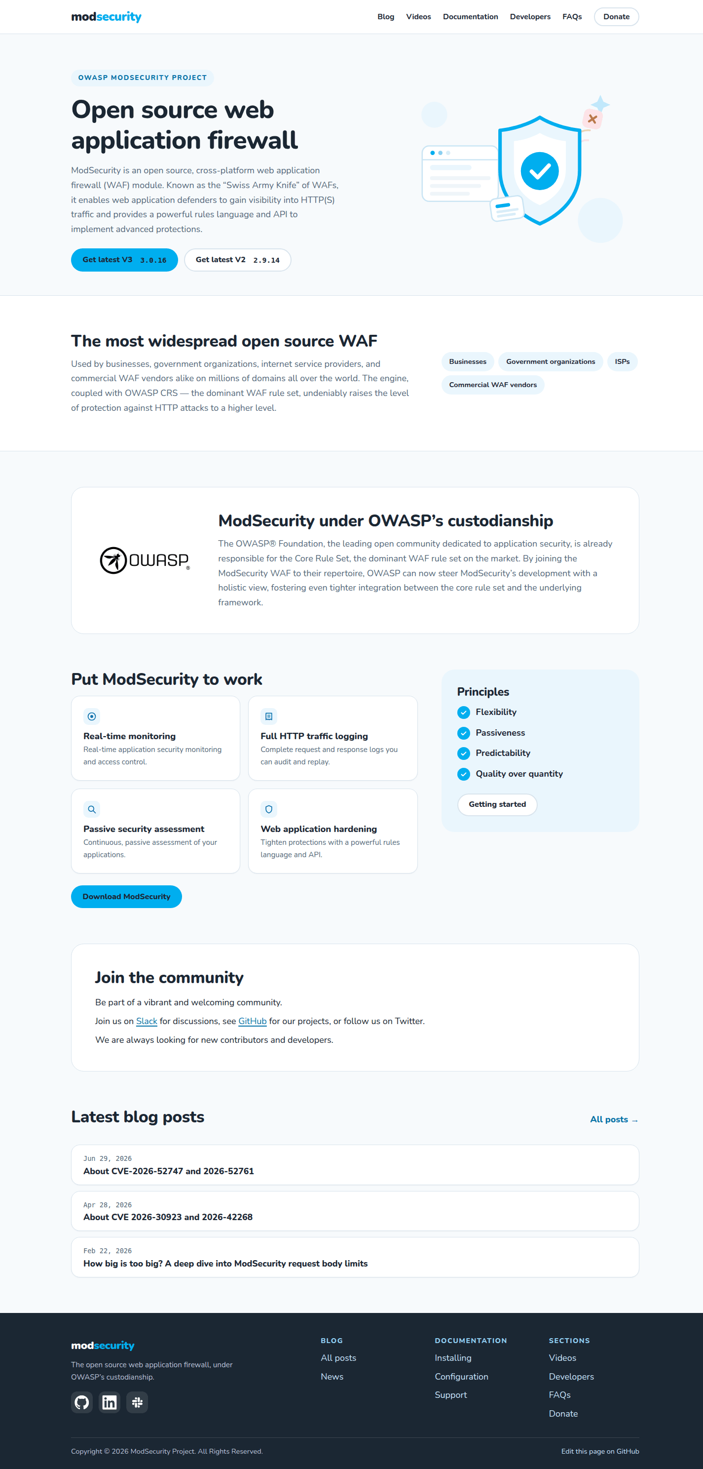 The restyled ModSecurity homepage