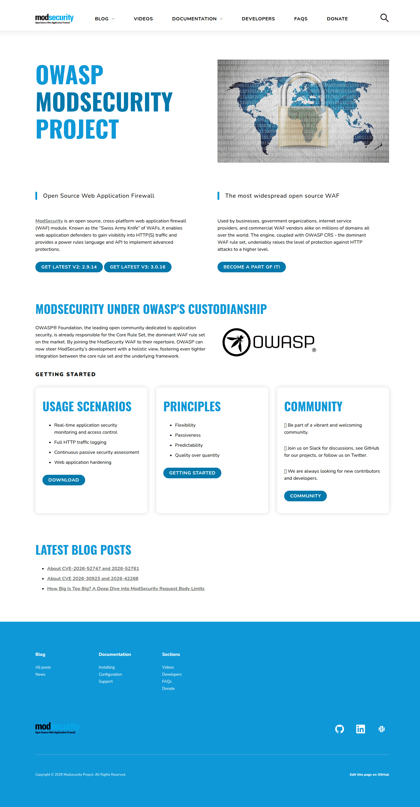 ModSecurity website as originally published, full-page capture