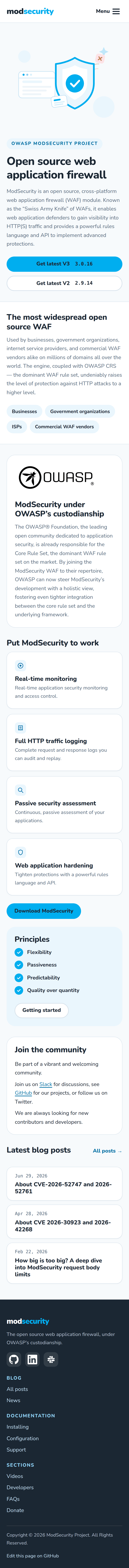 ModSecurity mobile view after the Soft Syntax restyle, full-page capture
