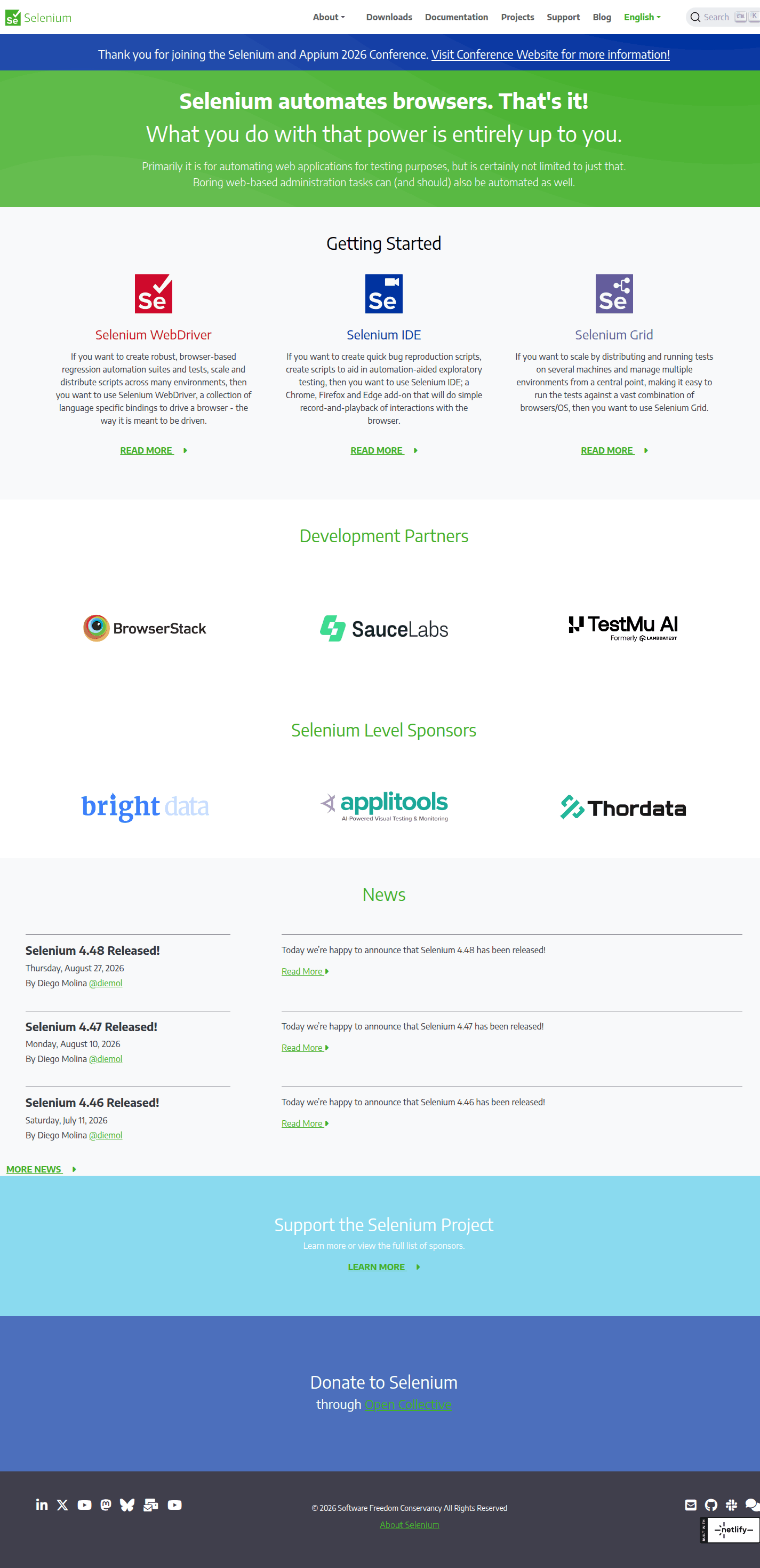 Selenium website as originally published, full-page capture