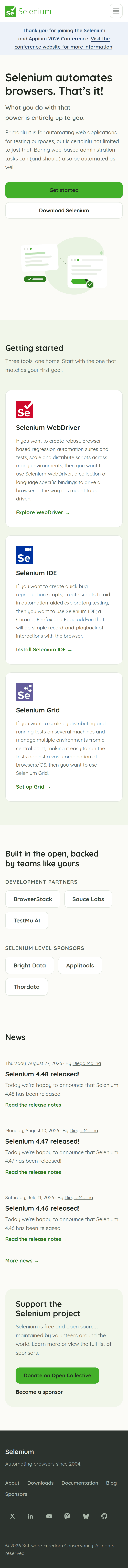 Selenium mobile view after the Soft Syntax restyle, full-page capture